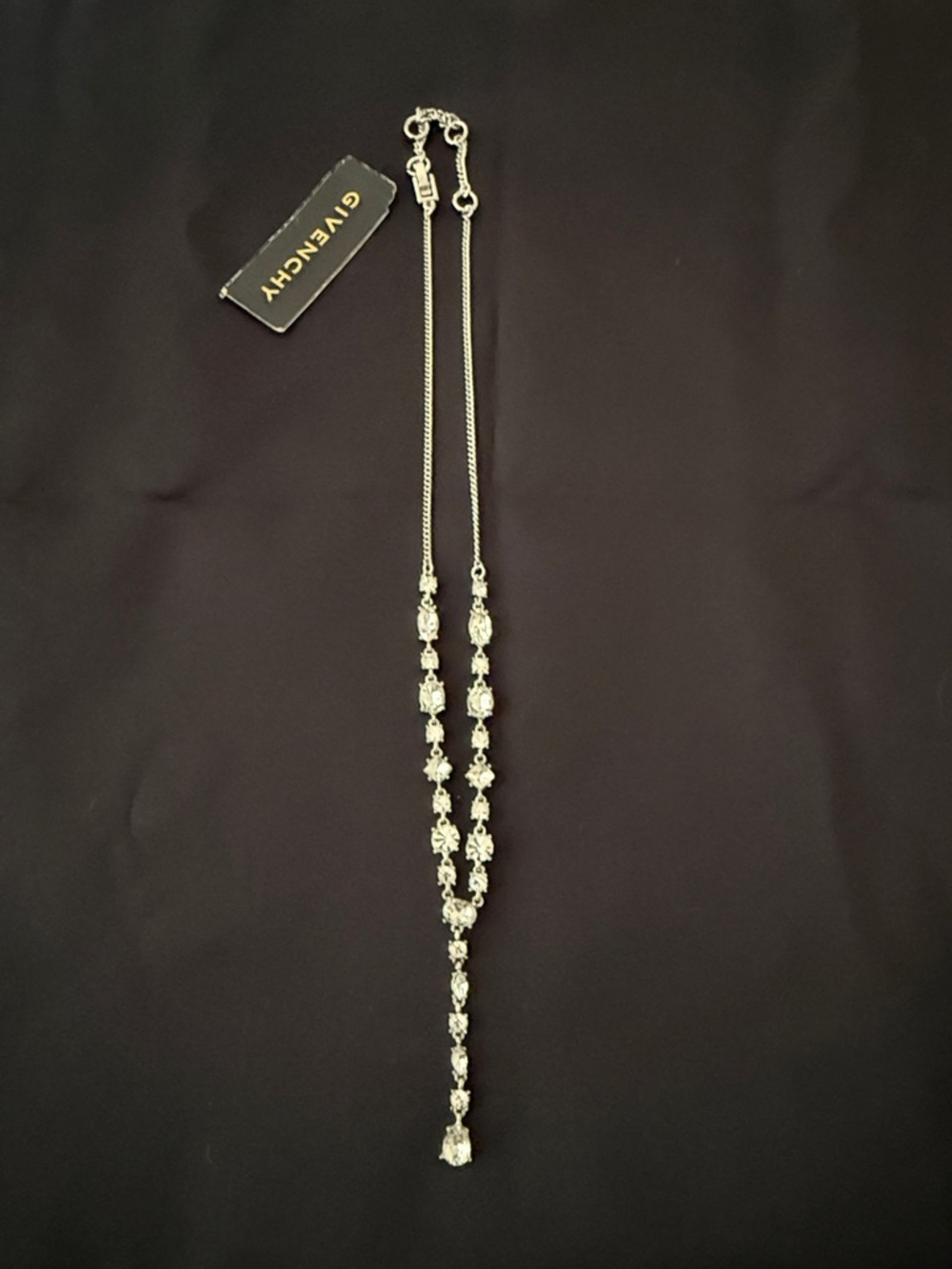 Givenchy Silver Crystal Y-Drop Pendant Necklace